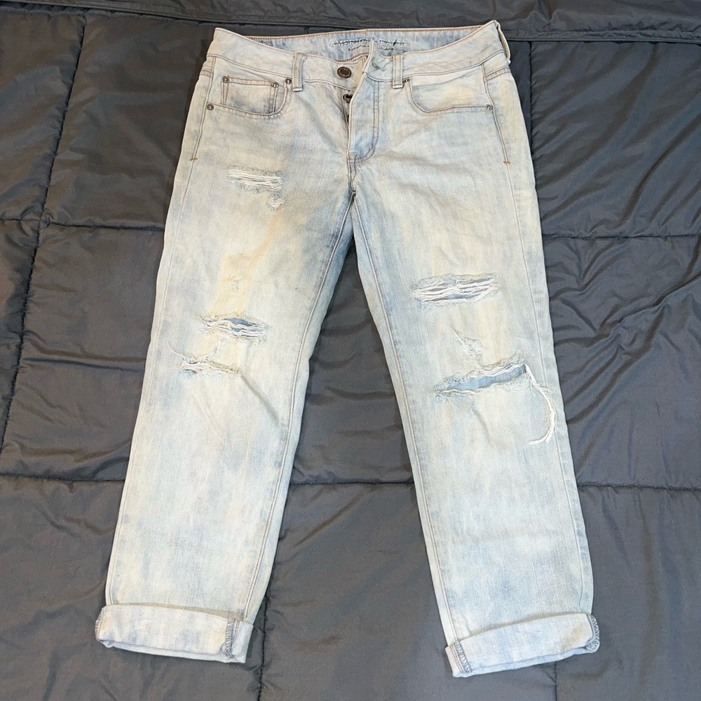 Blue Relaxed Fit Distressed Jeans